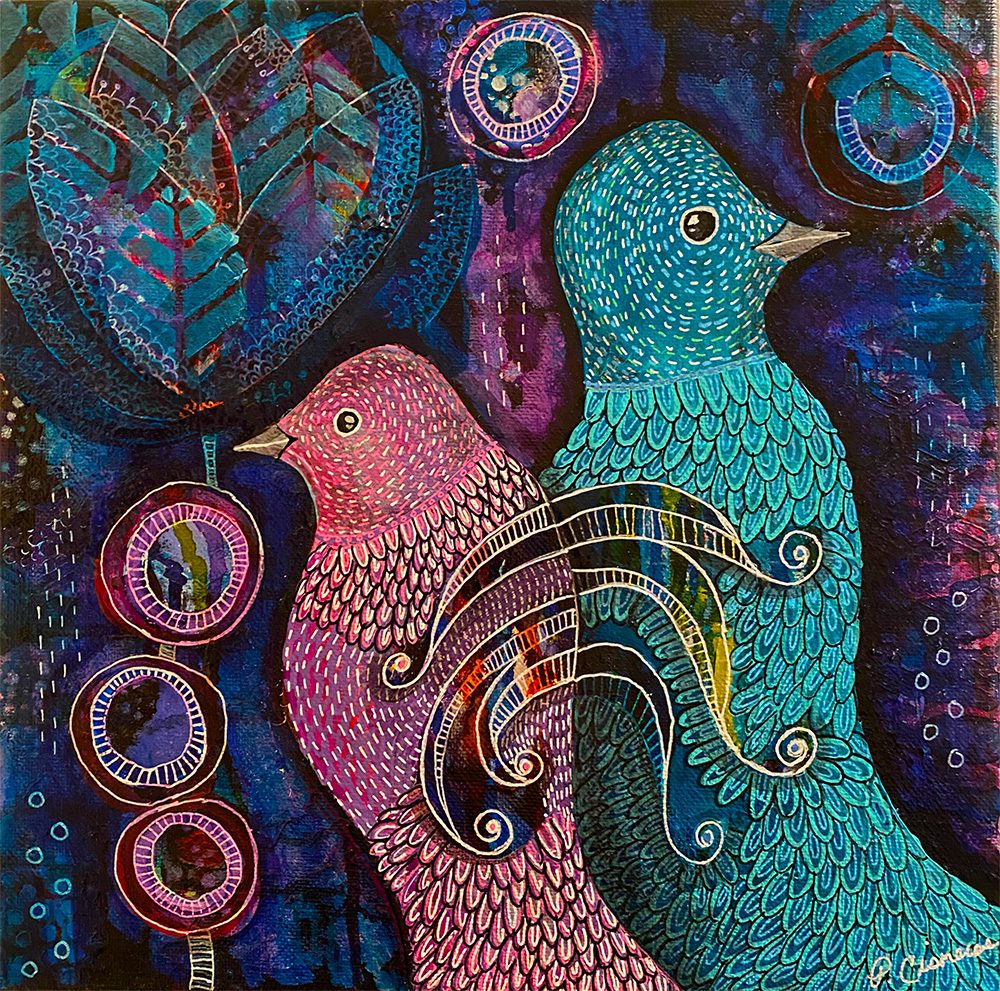 Duet, original bird painting by Pamela Cisneros